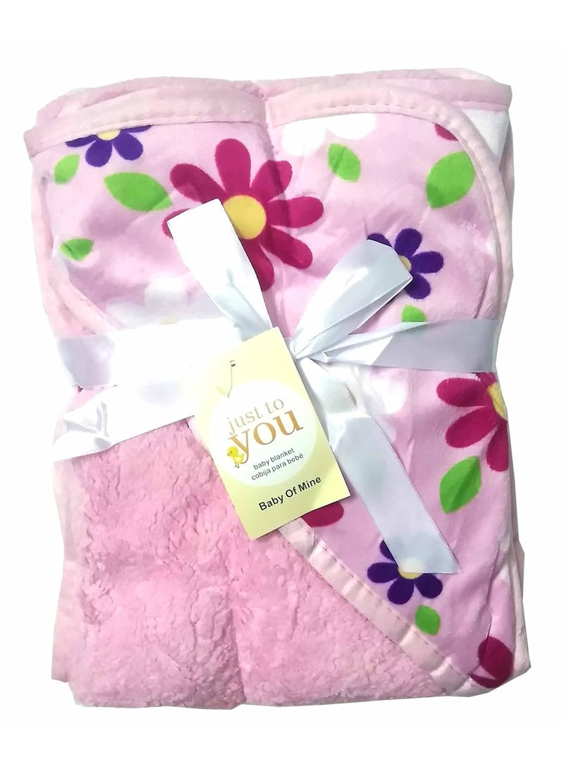 N&M - N&M Double Layer Velvet Fleece Newborn Printed Baby Blanket with Hood (PinkFlower) - Image 1