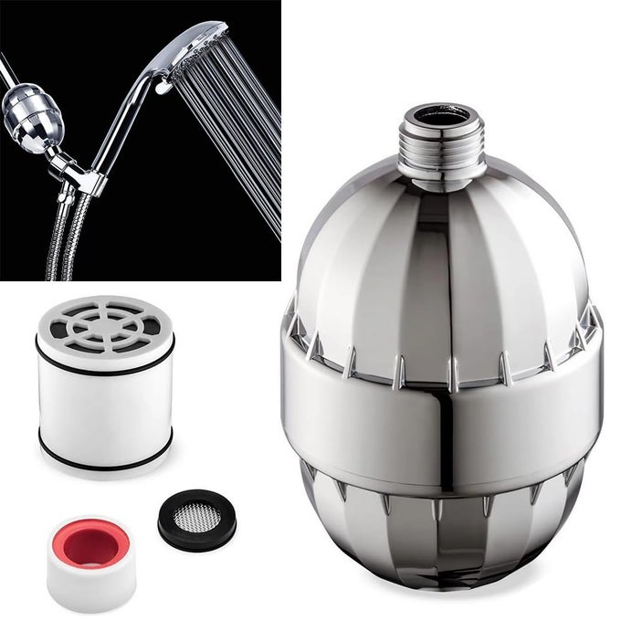 HARD WATER FILTER FOR TAP AND SHOWER HEAD BATHROOM PURIFIER WITH ACTIVATED CARBON CONVERTS HARDWATER TO SOFTWATER REMOVES CHLORINE FLUORIDE REDUCES DRY ITCHY SKIN 15 STAGE SOFTENER