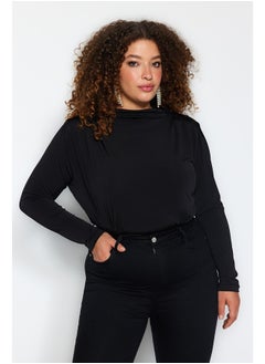 Black Knitted Blouse with Padded Sleeves TBBAW24CS00001