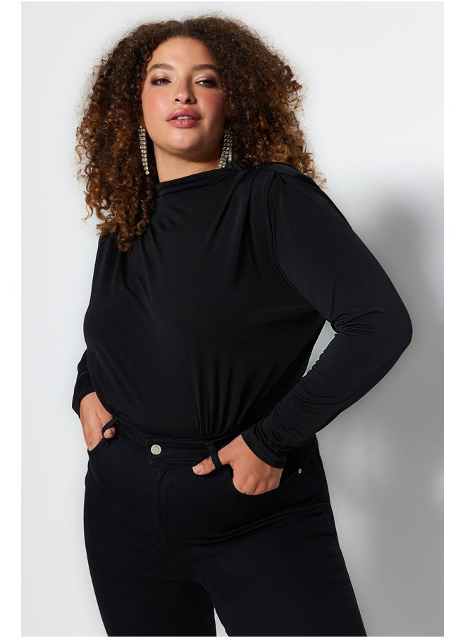trendyol - Black Knitted Blouse with Padded Sleeves TBBAW24CS00001 - Image 1