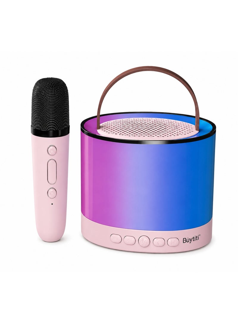 مكبر صوت كاريوكي بلوتوث Buytiti G101 مع ميكروفون لاسلكي، وإضاءة LED RGB، ومكبر صوت صغير محمول قابل لإعادة الشحن للحفلات المنزلية، والأنشطة الخارجية، وغناء الأطفال - Image 1