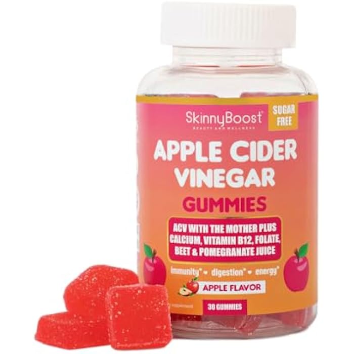 SkinnyBoost Sugar Free Apple Cider Vinegar Gummies-30 ct-Made with The Mother Plus B Vitamins, Calcium, Magnesium, Folate, Pomegrante and Beet Juice, All Natural, Made in The USA - Image 1