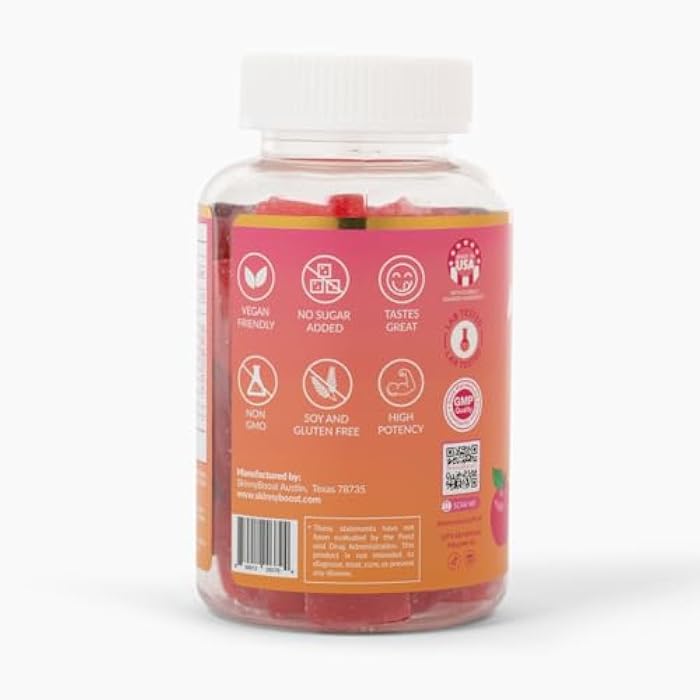 SkinnyBoost Sugar Free Apple Cider Vinegar Gummies-30 ct-Made with The Mother Plus B Vitamins, Calcium, Magnesium, Folate, Pomegrante and Beet Juice, All Natural, Made in The USA - Image 4