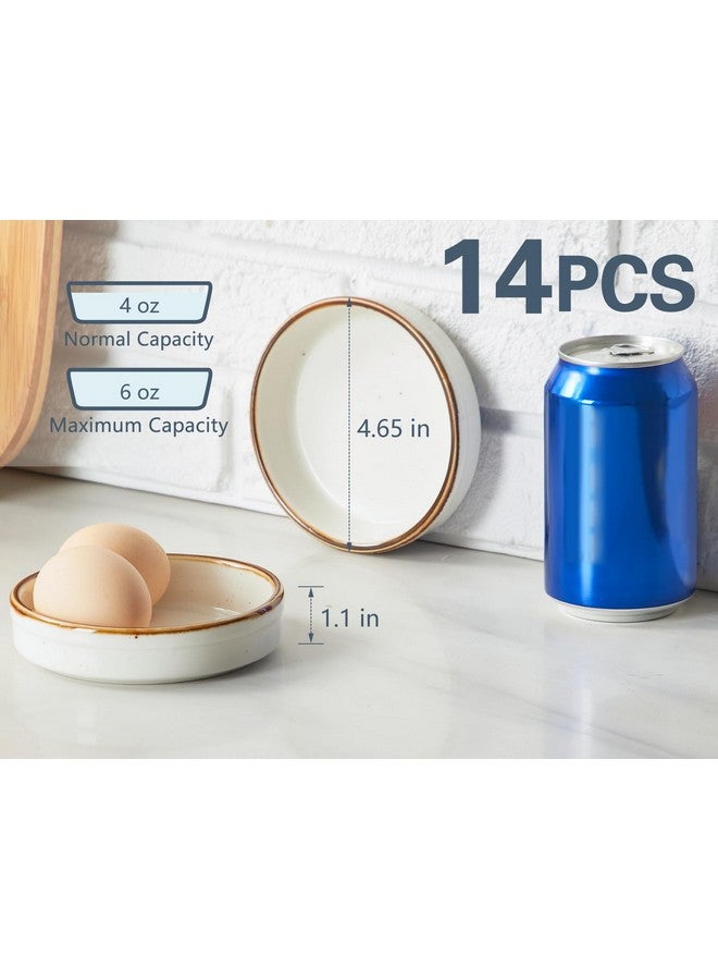 ONEMORE Ramekins Set of 14, Creme Brulee Ramekins Oven Safe 4 oz Ceramic Shallow Souffle Dishes for Baking Exquisite Desserts, Small Dipping Sauce Ramekins Round Mini Tart & Quiche Pans - Creamy White - Image 4