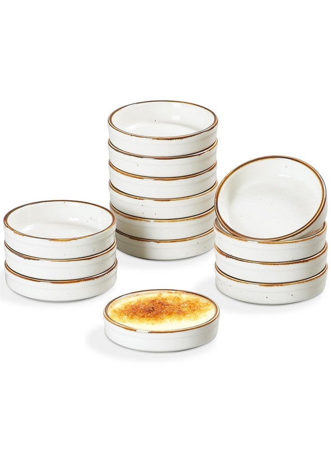 ONEMORE Ramekins Set of 14, Creme Brulee Ramekins Oven Safe 4 oz Ceramic Shallow Souffle Dishes for Baking Exquisite Desserts, Small Dipping Sauce Ramekins Round Mini Tart & Quiche Pans - Creamy White - Image 1