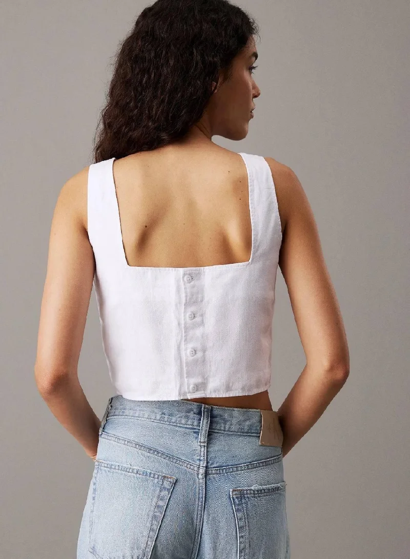 كالفن كلاين جينز قطعة علوية من نسيج تويل القطن والكتان الناعم