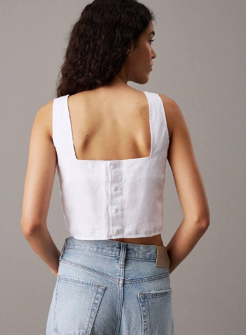 كالفن كلاين جينز قطعة علوية من نسيج تويل القطن والكتان الناعم - Image 2