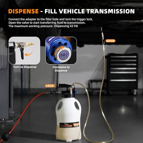 FOUR UNCLES Transmission Fluid Pump - Pneumatic Transmission Fluid Extractor and Dispenser with 15 Metal ATF Adapters and Pressure Gauge for Automotive Use, Transmission Fluid Transfer Pump Kit - Image 3