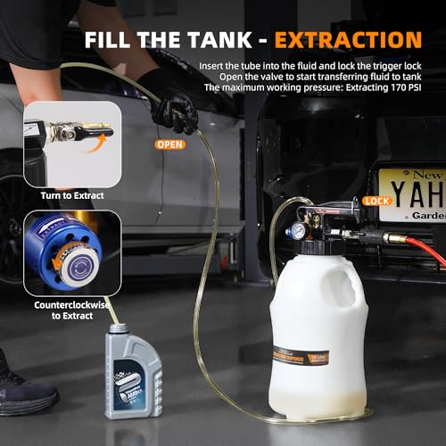 FOUR UNCLES Transmission Fluid Pump - Pneumatic Transmission Fluid Extractor and Dispenser with 15 Metal ATF Adapters and Pressure Gauge for Automotive Use, Transmission Fluid Transfer Pump Kit - Image 2