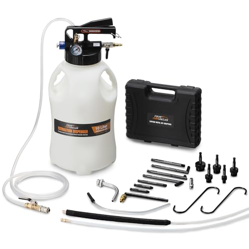 FOUR UNCLES Transmission Fluid Pump - Pneumatic Transmission Fluid Extractor and Dispenser with 15 Metal ATF Adapters and Pressure Gauge for Automotive Use, Transmission Fluid Transfer Pump Kit - Image 1
