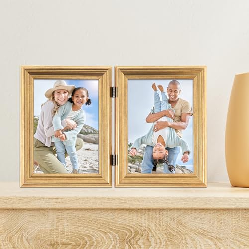 Lawrence Frames 5x7 Hinged Double Sutter Burnished Gold Picture Frame - Image 2