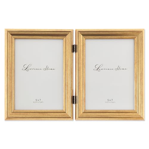 Lawrence Frames 5x7 Hinged Double Sutter Burnished Gold Picture Frame - Image 1