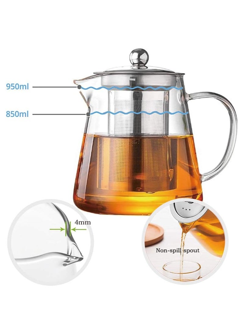 Generic - Glass Teapot with Infuser Tea Kettle Stovetop Safe Blooming and Loose Leaf Tea Maker Set (950ml) - Image 1