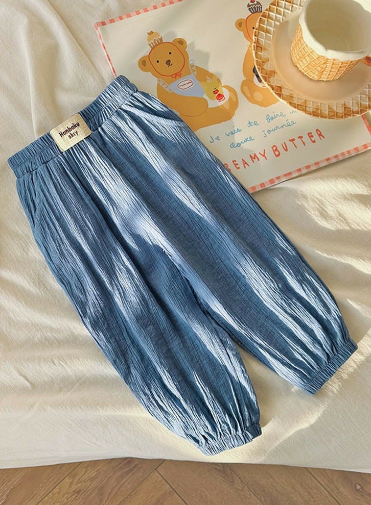 إسكدنيا طفل صلب لون مرونة الخصر فضفاض الساق بنطلون أزرق