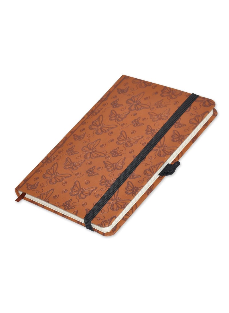 FIS® Executive Notebook, Size 13x21CM, 96 Sheets Single Line With Elastic PU Window Brown Design 6 -FSNBEX13X21BRD6 - Image 1