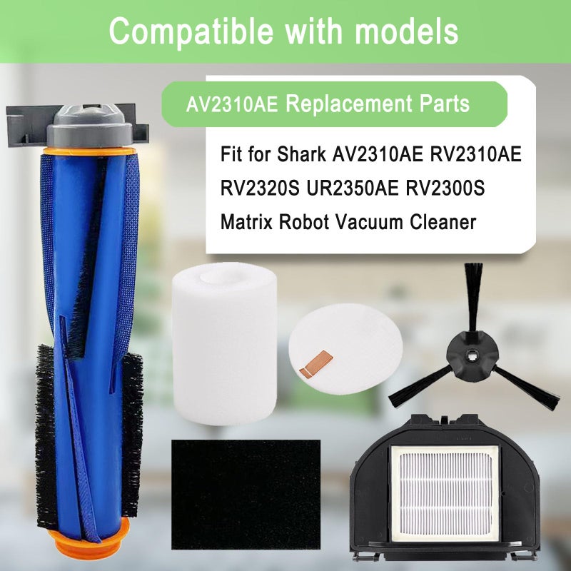 MalhSlix RV2310AE Replacement Parts for Shark AV2310AE RV2310AE RV2320S UR2350AE RV2300S Matrix Robot Vacuum Cleaner 1 Main Brush Roller 2 Sets Foam Filters 2 Filters 6 Side Brushes (Not For RV2300) - Image 2