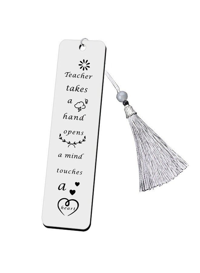 Lettering Metal Bookmarks, Tassel Pendant Stainless Steel Rust Proof Bookmark, Simple Creative Birthday Gifts (Silver) - Image 1