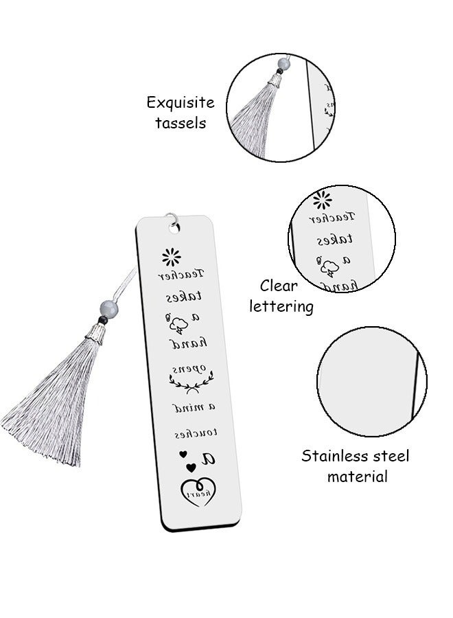 Lettering Metal Bookmarks, Tassel Pendant Stainless Steel Rust Proof Bookmark, Simple Creative Birthday Gifts (Silver) - Image 3