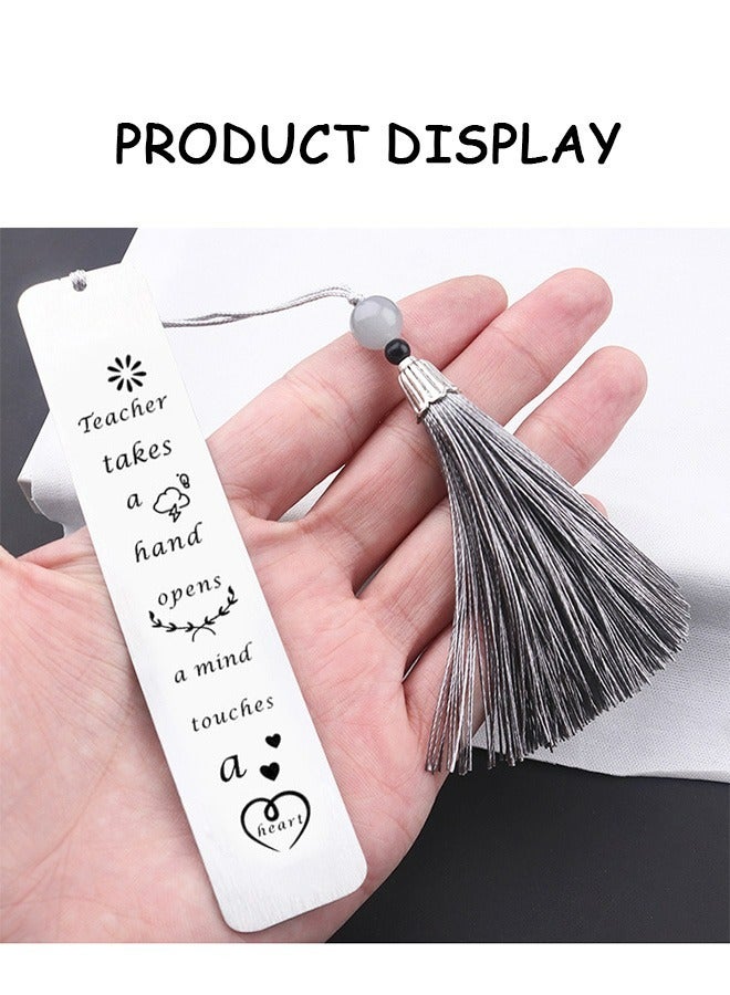 Lettering Metal Bookmarks, Tassel Pendant Stainless Steel Rust Proof Bookmark, Simple Creative Birthday Gifts (Silver) - Image 4