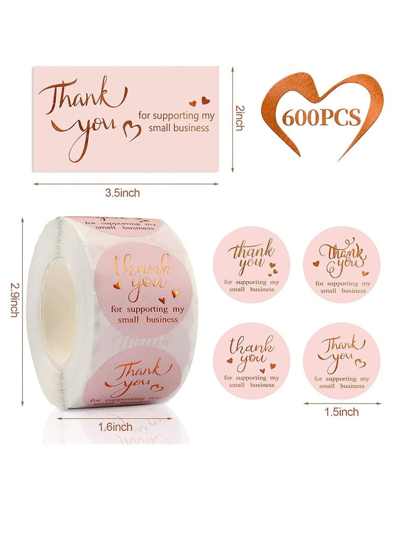 Zikra 600Pcs Thank You Cards and Stickers Set, Gold Foil 1.5 Inch Thank You for Supporting My Small Business Stickers 9x5CM - Image 2