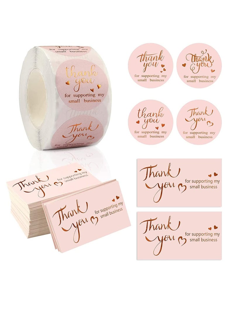 Zikra 600Pcs Thank You Cards and Stickers Set, Gold Foil 1.5 Inch Thank You for Supporting My Small Business Stickers 9x5CM - Image 1