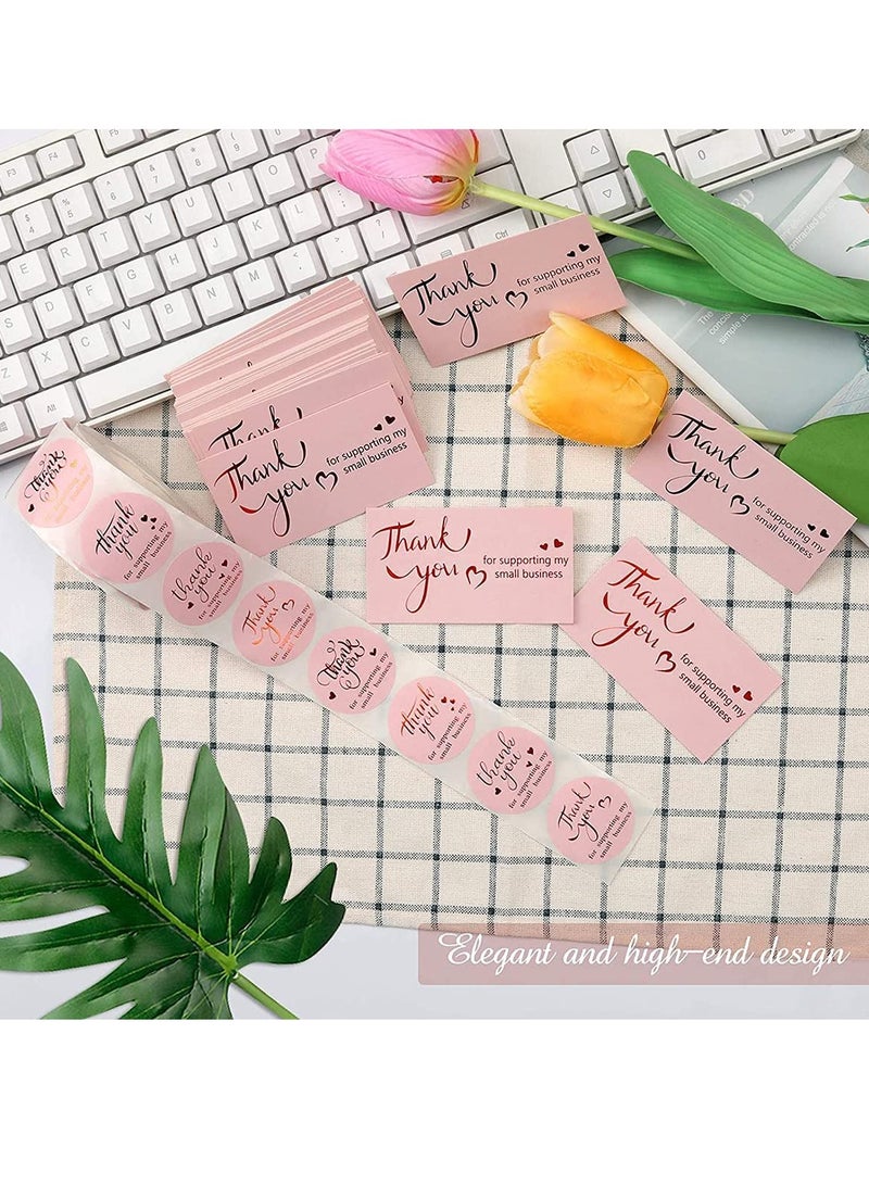 Zikra 600Pcs Thank You Cards and Stickers Set, Gold Foil 1.5 Inch Thank You for Supporting My Small Business Stickers 9x5CM - Image 3