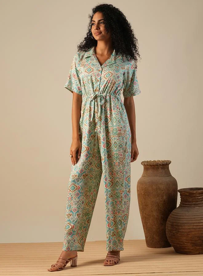 globus Geometric Print Waist Tie-Up Fusion Jumpsuit