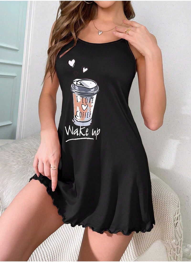 Mesery Sleep Shirt Cotton Thin Strap - Printed  - Image 1