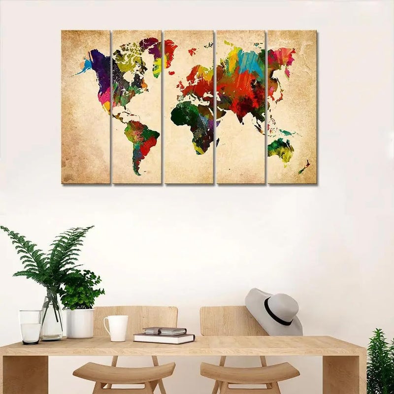 DEKORSTATION Global Impressions World Map Multi Frame Canvas Wall Painting for Home and Office Decor