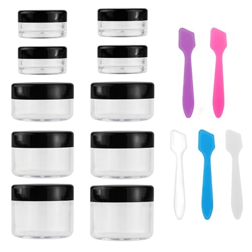 Accmor 10 Pieces Makeup Travel Containers with Lids 01101803505307 OZ Size Cosmetic Jars with 5 Pieces Mini Spatulas for Gift Plastic Container Jars for Travel Storage Makeup Black Color - Image 2