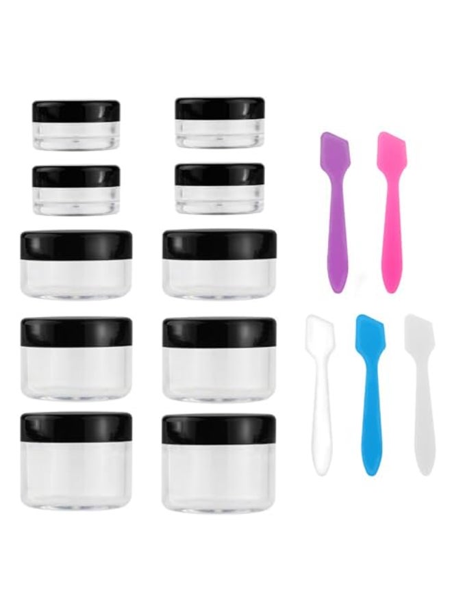 Accmor 10 Pieces Makeup Travel Containers with Lids 01101803505307 OZ Size Cosmetic Jars with 5 Pieces Mini Spatulas for Gift Plastic Container Jars for Travel Storage Makeup Black Color - Image 1