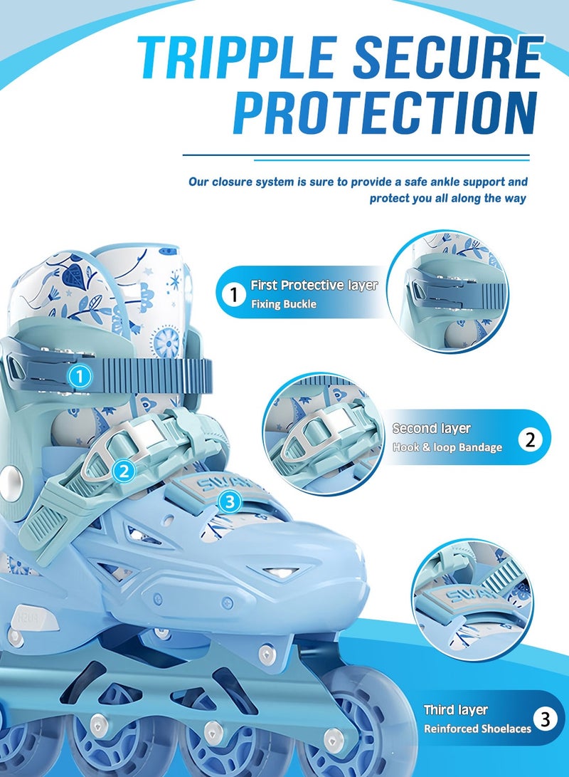sway مجموعة أحذية التزلج للأطفال، زلاجات قابلة للتعديل مع عجلات مضيئة بالكامل للمتعة في الهواء الطلق 3 مقاسات، للمبتدئين من الفتيات والفتيان - Image 2