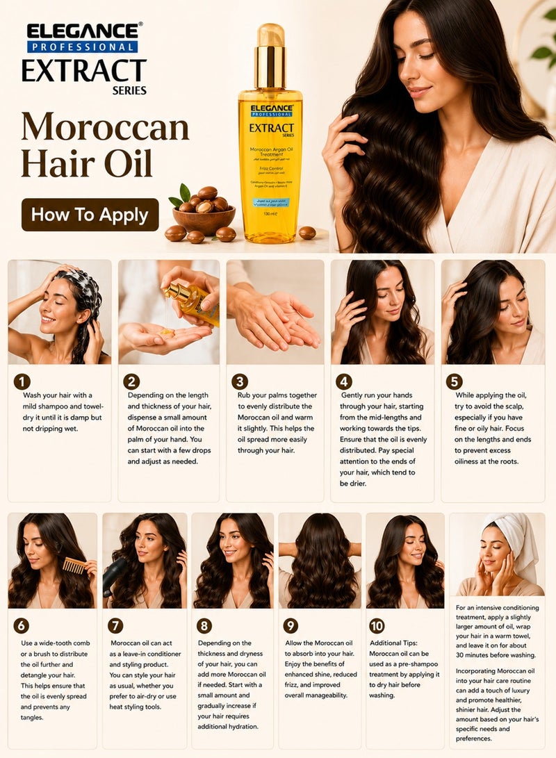 Elegance Professional Extract Series Moroccan Argan Nourishment Oil 130ml – Argan Oil Hair Serum, Anti Frizz Repair Oil, Deep Nourishing Shine Treatment, Salon Professional Hair Care for Men & Women - Image 2