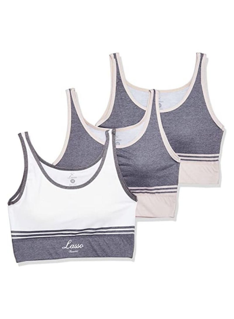 Set of sports bras for women with high coverage cotton solid colour with a flexible and lined mold - 3 pieces - Made in Egypt - a wide strap and a wide elastic band for a sense of comfort