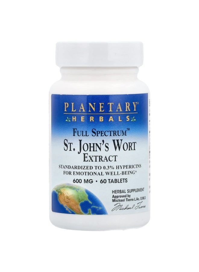 PLANETARY HERBALS Planetary Herbals, Full Spectrum™ St. John's Wort Extract, 600 mg, 60 Tablets  - Image 1