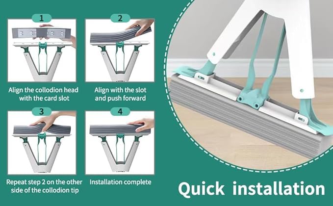 Flygon PVA Sponge Mop with Adjustable Handle Super Absorbent Sponge Roller Mop Wet Dry Use Sponge Floor Mop Self Wringing Sponge Mop Removable Reusable Squeeze Roller Mop for Home Floor - Image 2