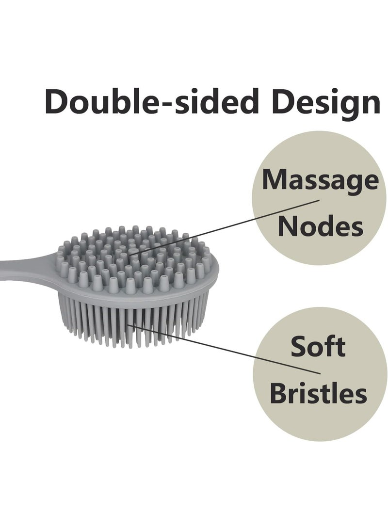 Silicone Body Scrubber, Long Handle Back Scrubber for Shower, Silicone Body Brush Shower Scrubber for Body, Shower Srush Back Brush Body Exfoliator,Grey. - Image 3
