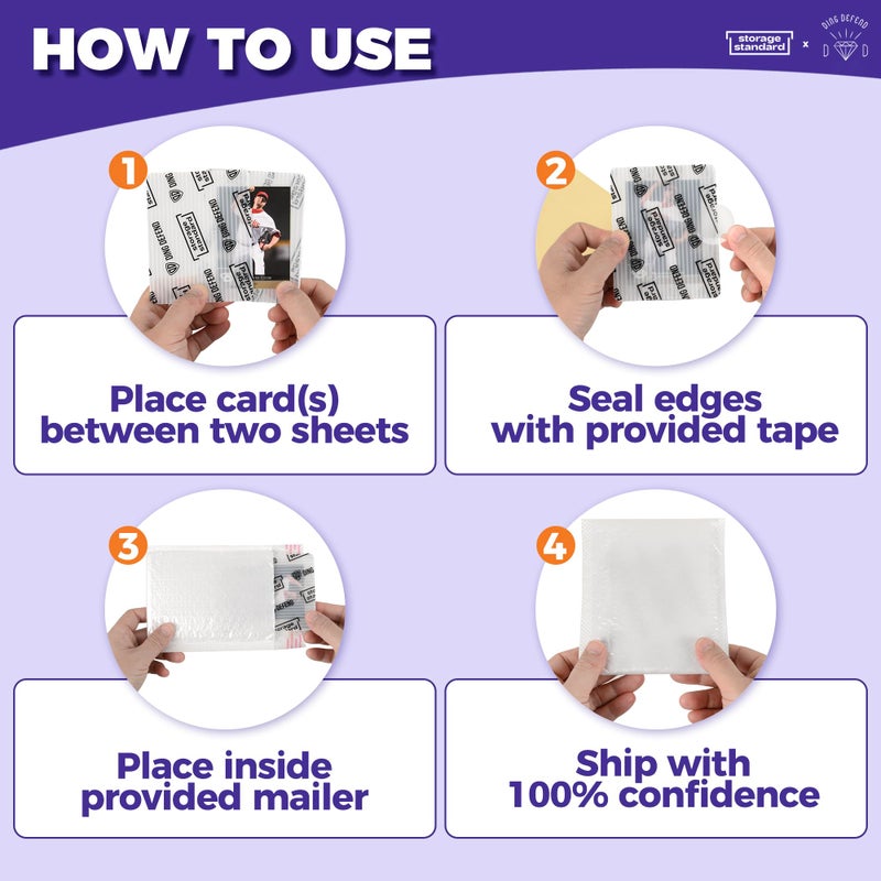 Storage Standard Ding Defend Card Shipping Protector Envelopes Bubble Mailer Kit with 110 Semi-Transparent Small Padded Envelopes/Protectors (3.5" x 4.5"), 55 Small Bubble Mailers, 250 Tape Seals for Collectible Cards - Image 5