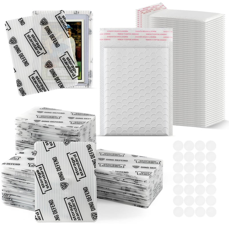 Storage Standard Ding Defend Card Shipping Protector Envelopes Bubble Mailer Kit with 110 Semi-Transparent Small Padded Envelopes/Protectors (3.5" x 4.5"), 55 Small Bubble Mailers, 250 Tape Seals for Collectible Cards - Image 1