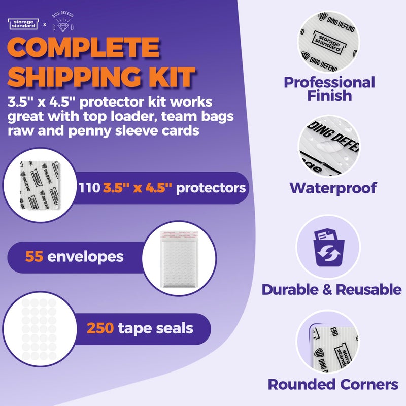 Storage Standard Ding Defend Card Shipping Protector Envelopes Bubble Mailer Kit with 110 Semi-Transparent Small Padded Envelopes/Protectors (3.5" x 4.5"), 55 Small Bubble Mailers, 250 Tape Seals for Collectible Cards - Image 4
