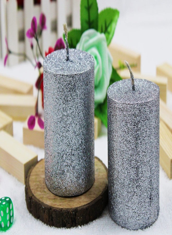 Luces Smokeless Scented Paraffin Wax 2.5"X3" Silver Glitter Round Pillar Candles for Decoration Party Christmas New Year Birthday Pack of 2 - Image 5