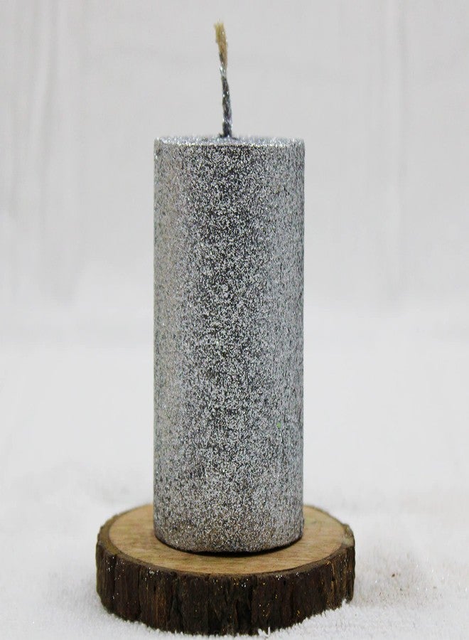 Luces Smokeless Scented Paraffin Wax 2.5"X3" Silver Glitter Round Pillar Candles for Decoration Party Christmas New Year Birthday Pack of 2 - Image 4
