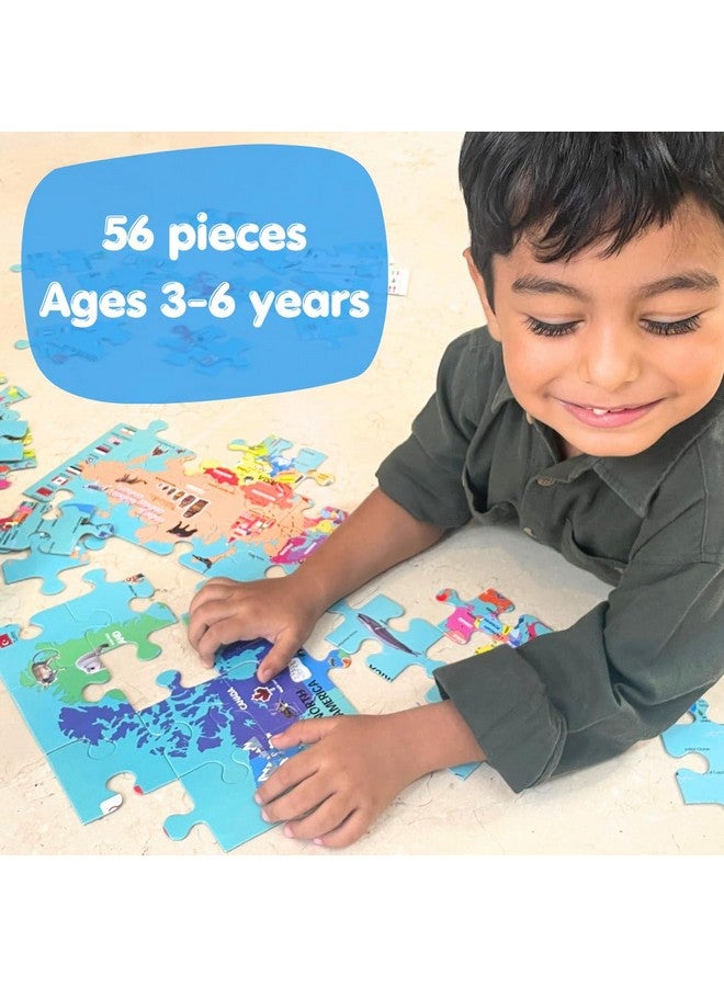 COCOMOCO KIDS World Map Puzzle For 3 To 6 Year Old Boys And Girls, 56 Pieces, Learning And Educational Gift, Return Gift For Kids (Pack Of 1) - Image 2