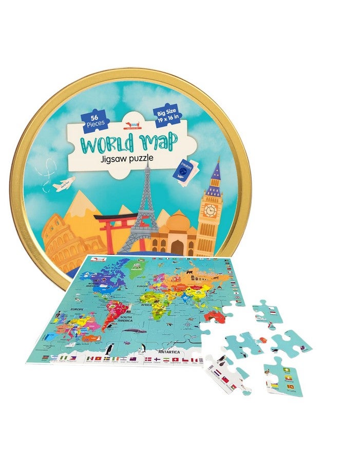 COCOMOCO KIDS World Map Puzzle For 3 To 6 Year Old Boys And Girls, 56 Pieces, Learning And Educational Gift, Return Gift For Kids (Pack Of 1) - Image 1