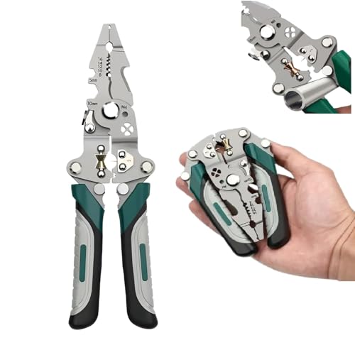 ZUCUR All in 1 Multifunction Stainless Steel Wire Stripper/Wire Crimping Tool, Wire Cutter, Wire Crimper, Cable Stripper, Wiring Tools and Multi-Function Hand Tool (Green wire) - Image 1