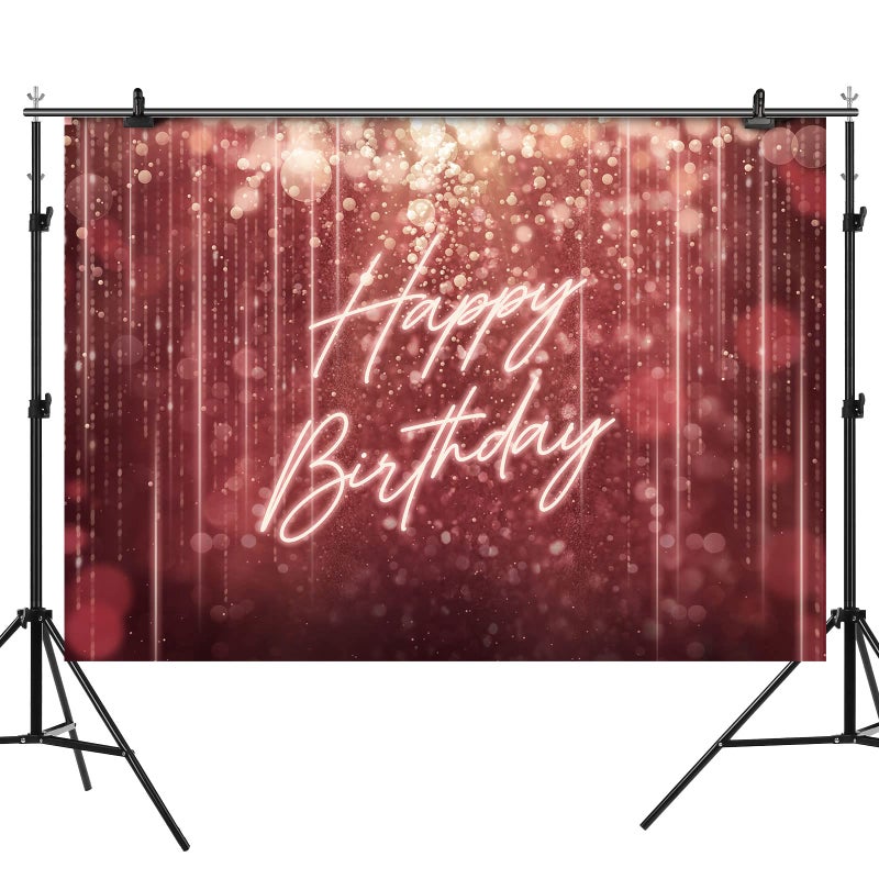 Rsuuinu Happy Birthday Backdrop for Women Bokeh Spots Rose Gold Burgundy Glitter Photo Background Women Girls 20th 30th 40th 50th 60th 70th Birthday Party Decorations Banner Photo Booth Props 7x5ft - Image 2