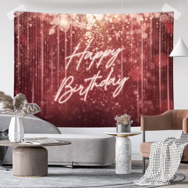 Rsuuinu Happy Birthday Backdrop for Women Bokeh Spots Rose Gold Burgundy Glitter Photo Background Women Girls 20th 30th 40th 50th 60th 70th Birthday Party Decorations Banner Photo Booth Props 7x5ft - Image 4