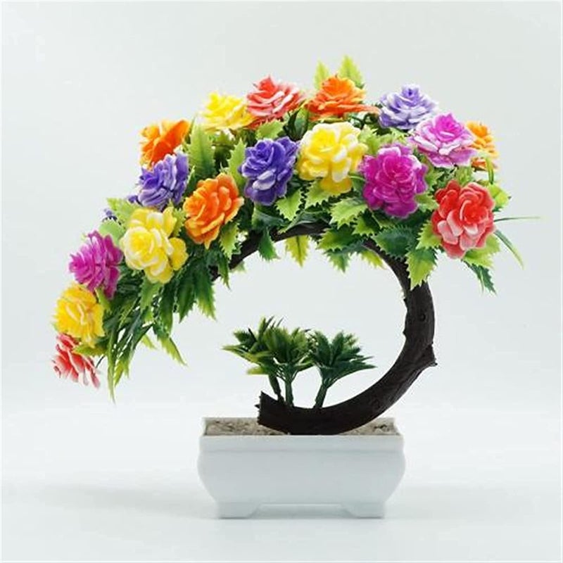 Plastic Small Artificial Bonsai Tree Fake Artificial Plant Potted House Plants Japanese Pine Bonsai Plant Faux Bonsai For Home Indoor Decoration Office(Multi-B)