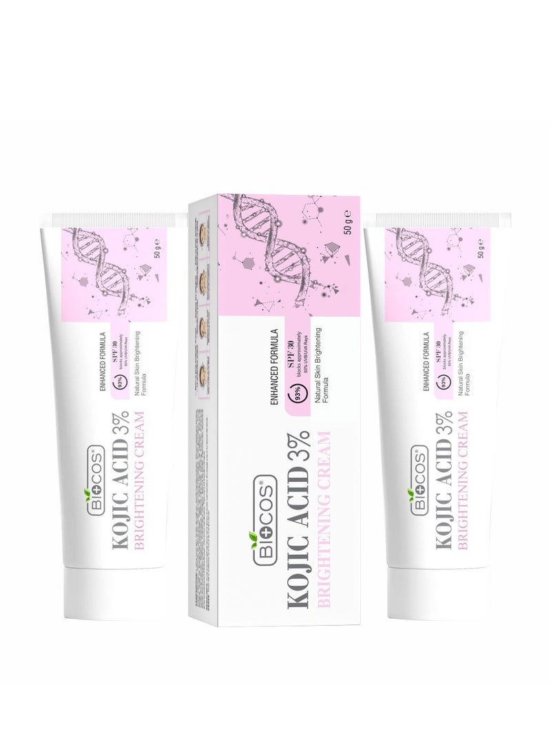BIOCOS COSMETICS BIOCOS Kojic Acid Cream for Hyperpigmentation | Acne Scar Remover, Pigmentation & Skin Brightening with Vitamin C, Aloe Vera, Hyaluronic Acid & Shea Butter for All Skin Types – Pack of 2 - 50g - Image 1