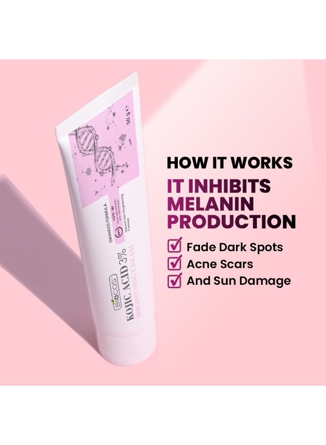 BIOCOS COSMETICS BIOCOS Kojic Acid Cream for Hyperpigmentation | Acne Scar Remover, Pigmentation & Skin Brightening with Vitamin C, Aloe Vera, Hyaluronic Acid & Shea Butter for All Skin Types – Pack of 2 - 50g - Image 3